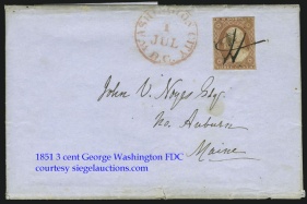 1851 3 cent George Washington FDC